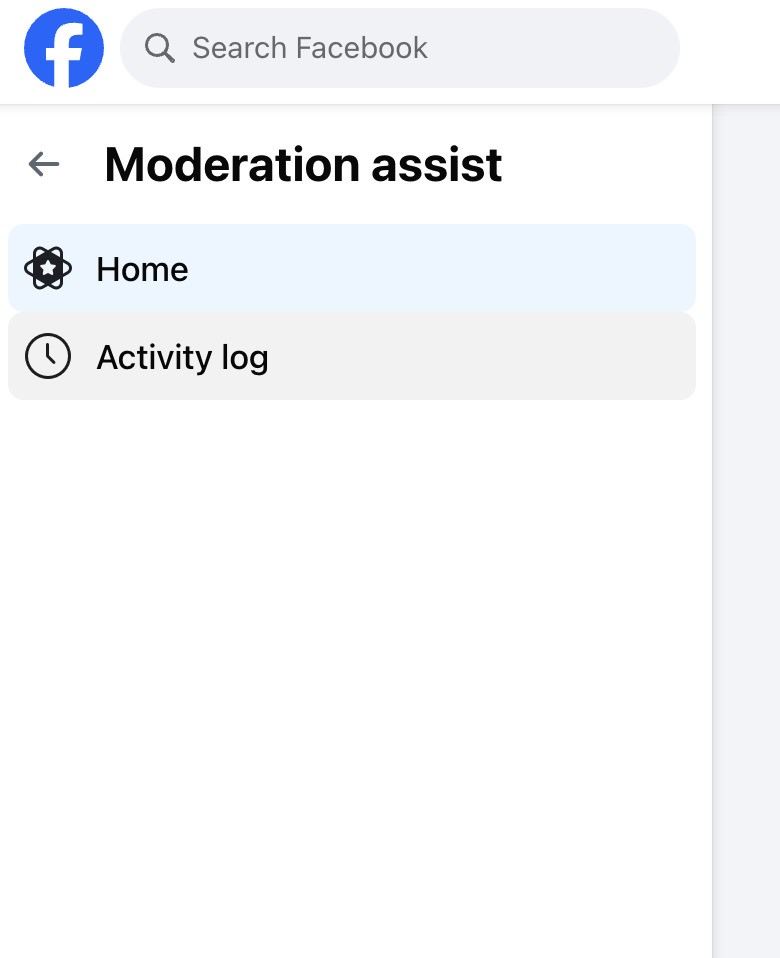 facebook automoderation - activity log in Meta moderation assist