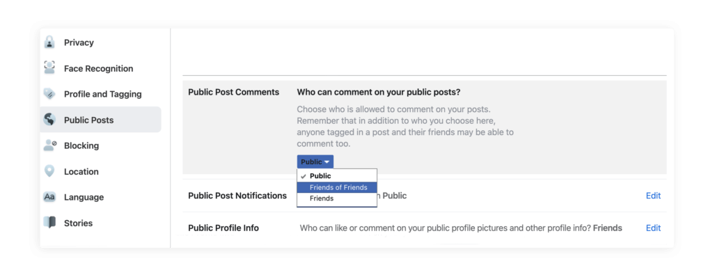 Turning off comments on FB for private profiles