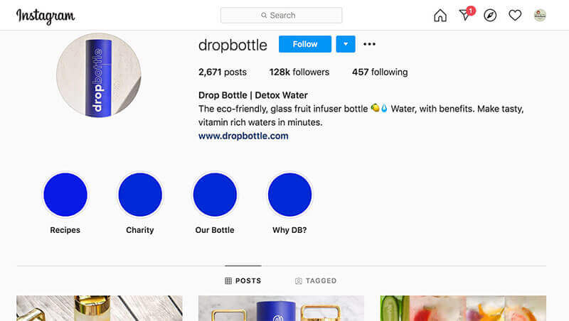 Drop Bottle instagram profile