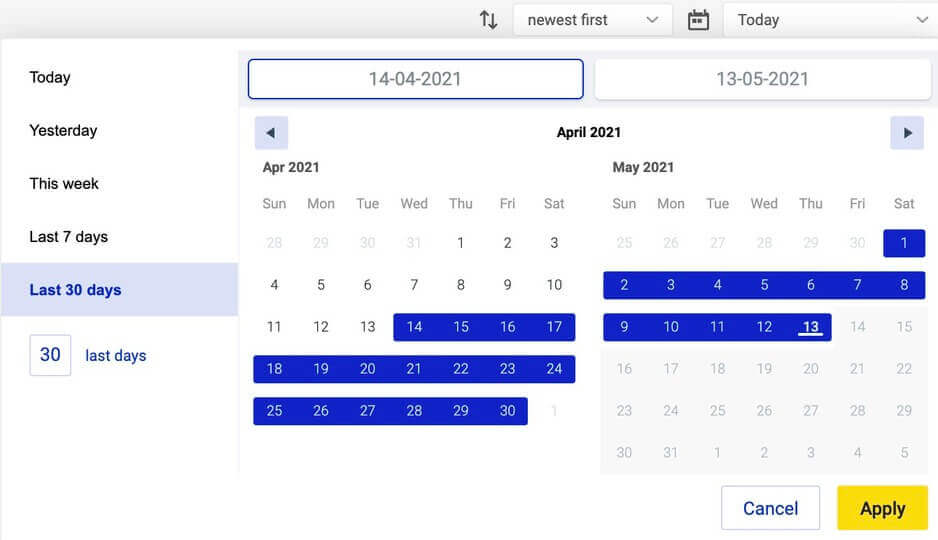 Social Inbox custom time range for tickets