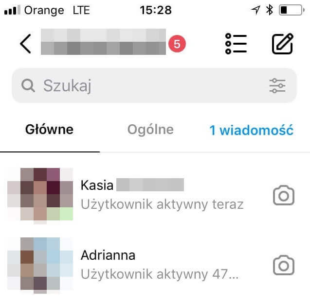 foldery wiadomości na Instagramie