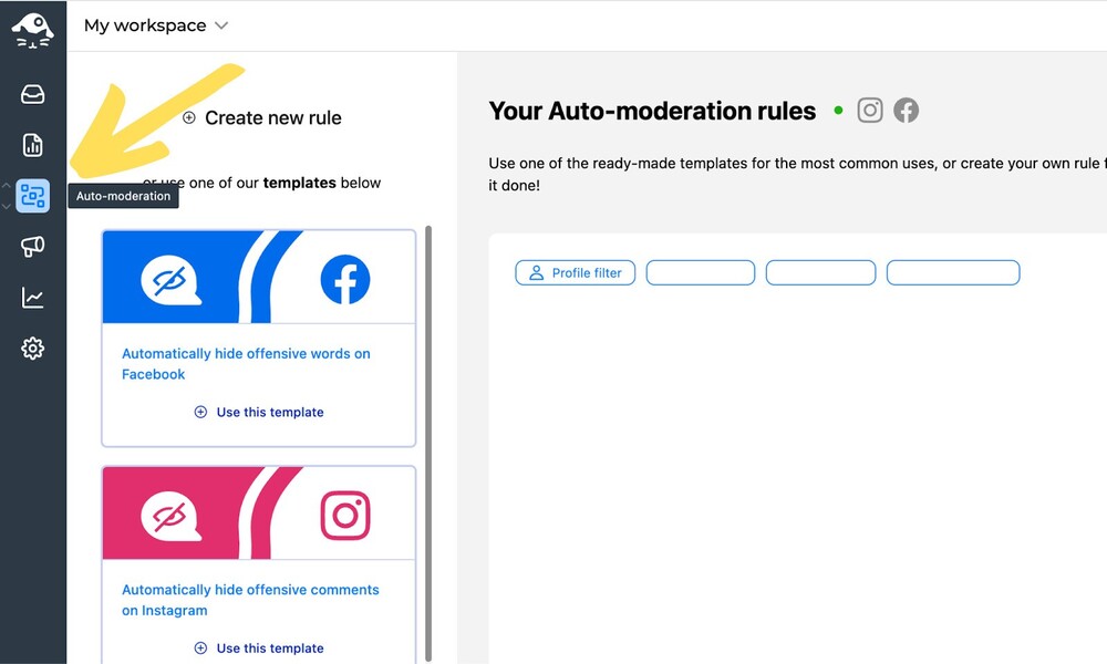 Instagram Automoderation - accessing Auto-moderation in NapoleonCat