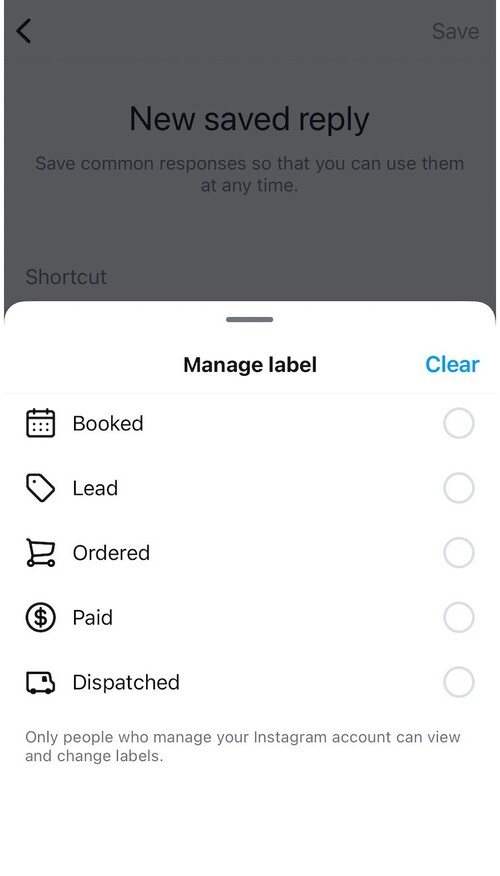 Instagram Automoderation - label settings in saved replies