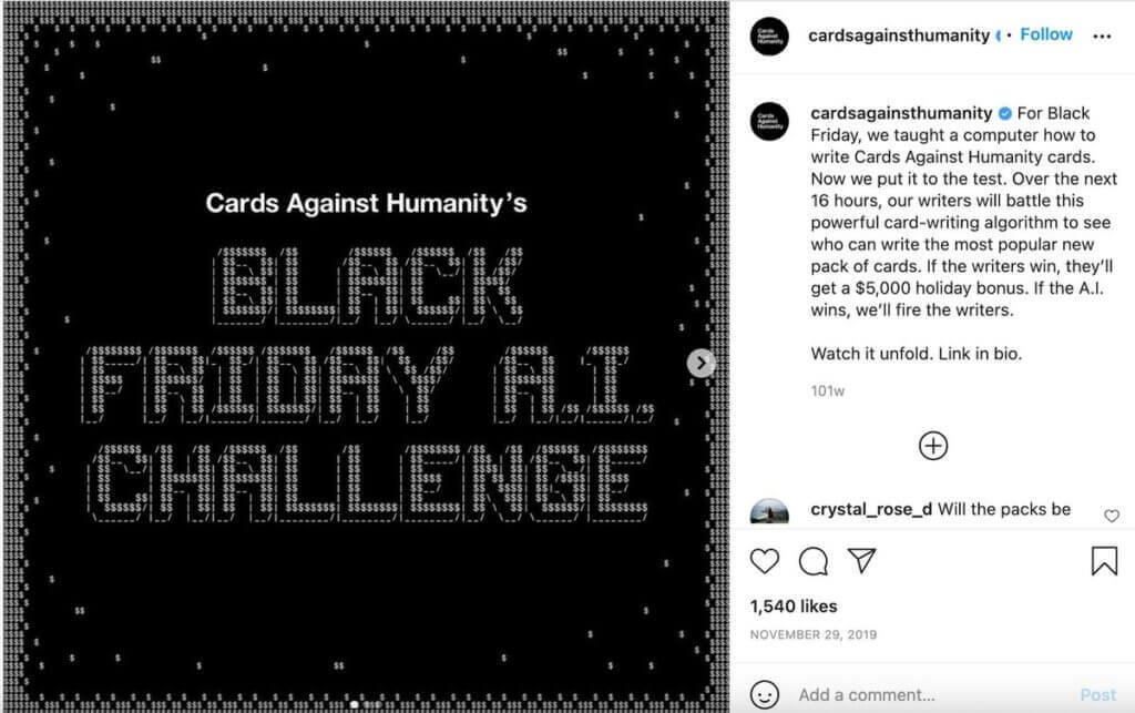 Best Black Friday social media campaign examples - Cards against humanity