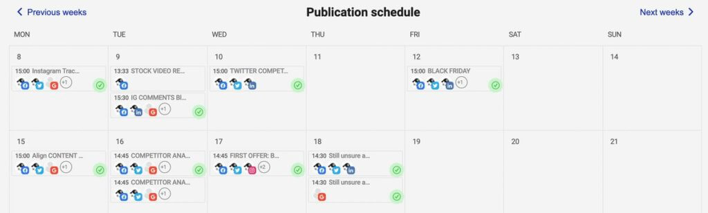 Social media content calendar