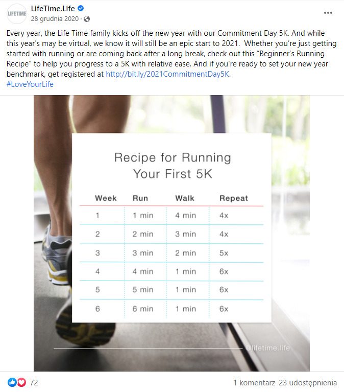 New year social media campaign - lifetime recipe for running