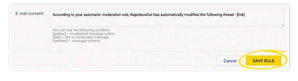 Automated content moderation templates - save rule