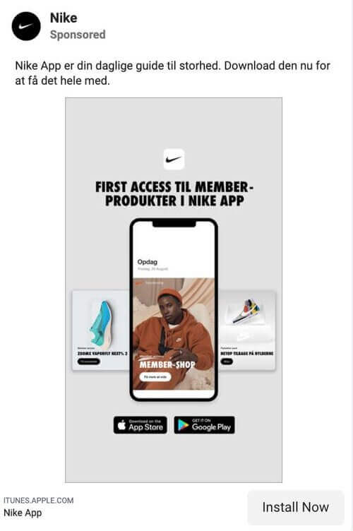 Facebook and instagram ads - nike app ad on facebook