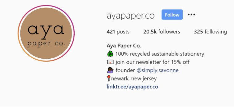 Social media cta - ayapaper.co instagram bio