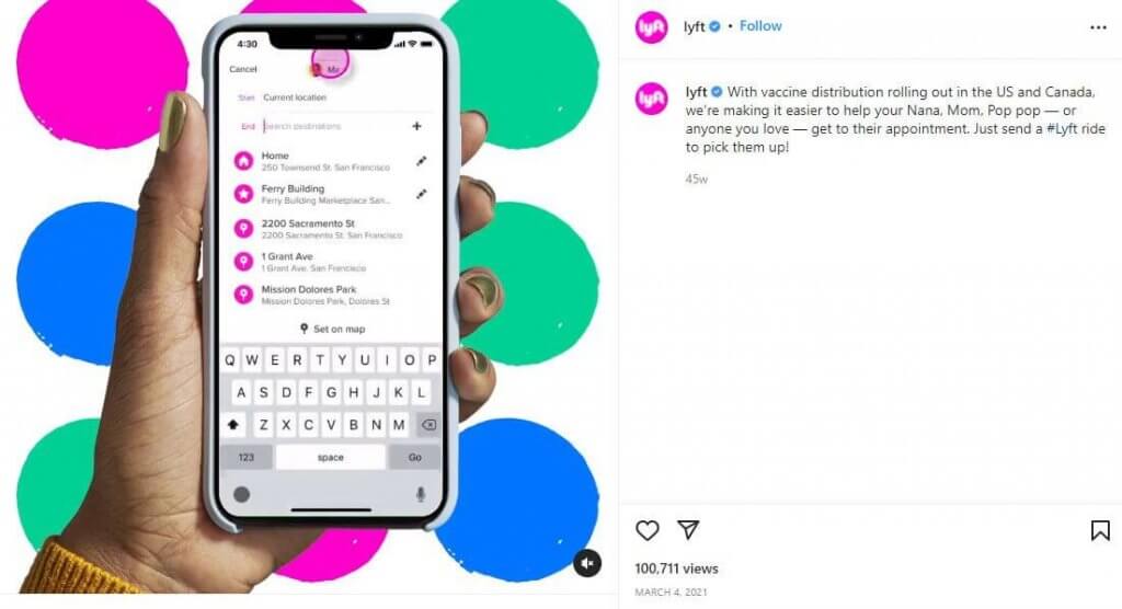 Social media cta - lyft instagram post