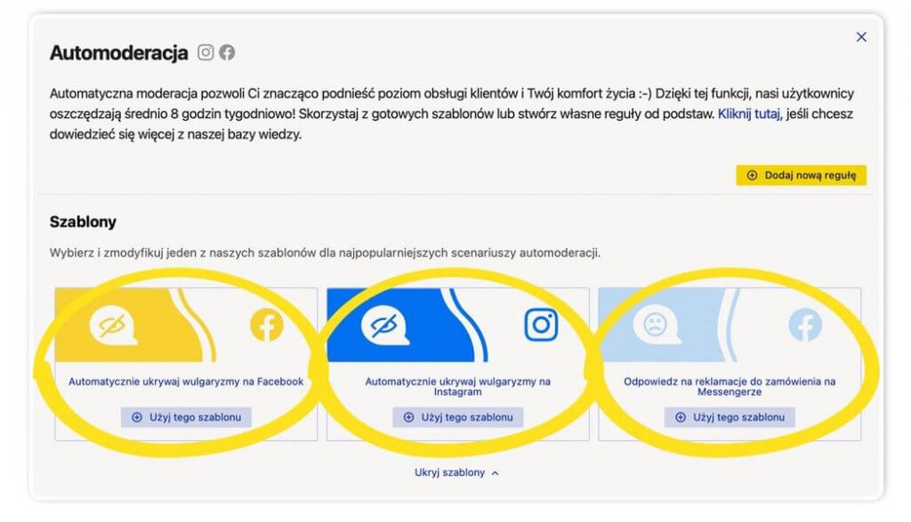 automatyczna moderacja social media - 3 szablony