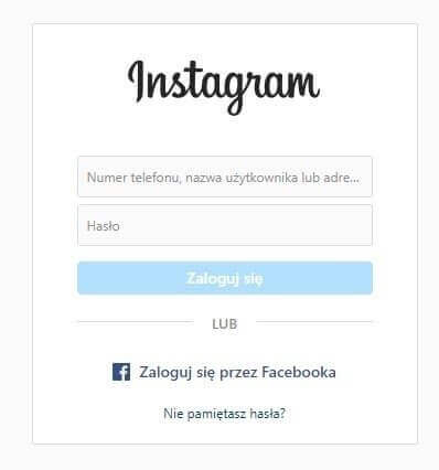 jak połączyć facebooka z instagramem - ekran logowania ig