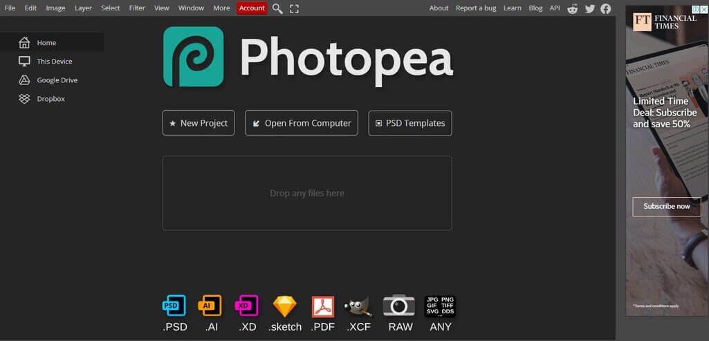 social media graphic design tools - photopea tool