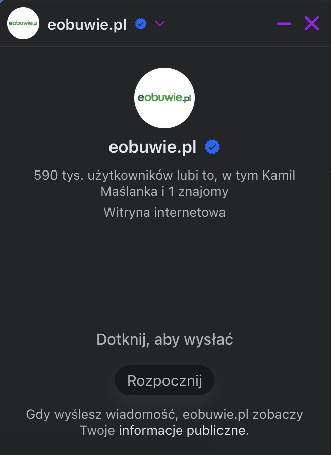 Rozpoczynanie czatu w Messengerze z eobuwie.