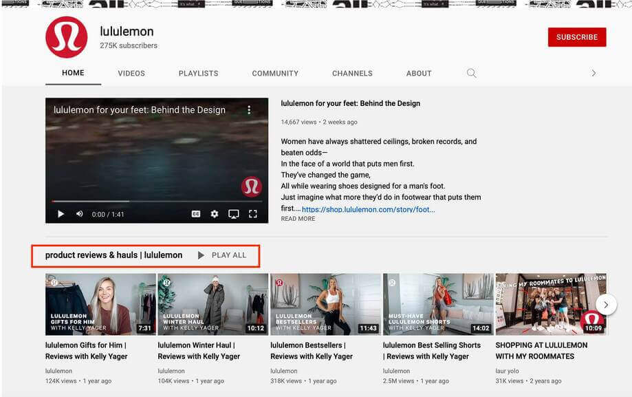 Social Media for eCommerce - lululemon yt channel