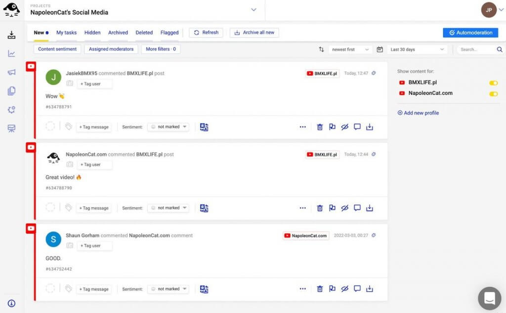 Zarządzanie komentarzami z YouTube w NapoleonCat