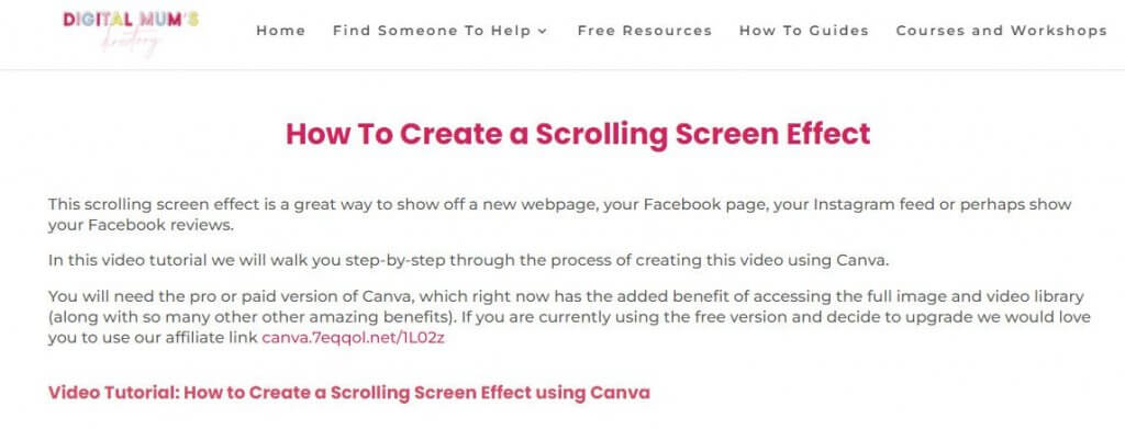 Affiliate Marketing Examples - how to create a scrolling screen effect
