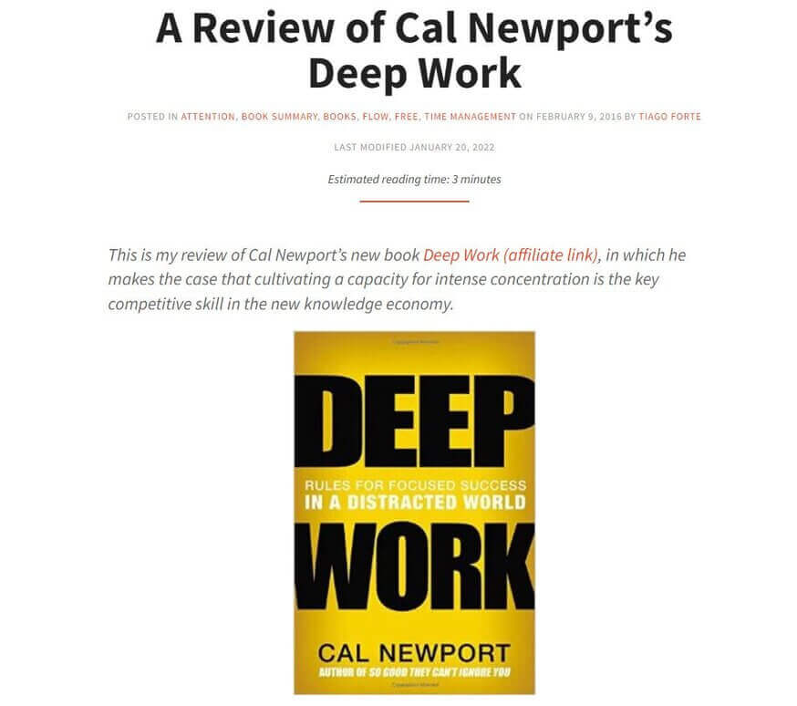 Affiliate Marketing Examples - review of deep work