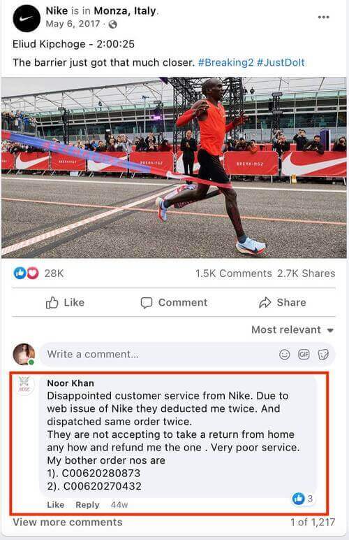 Customer Care Strategy - nike fb post