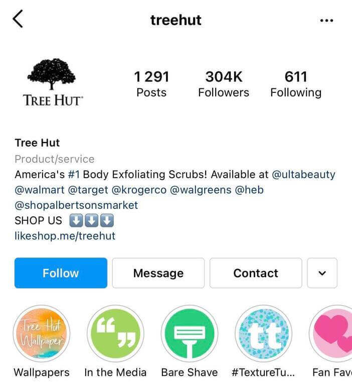 How to Sell on Instagram - treehut ig profile