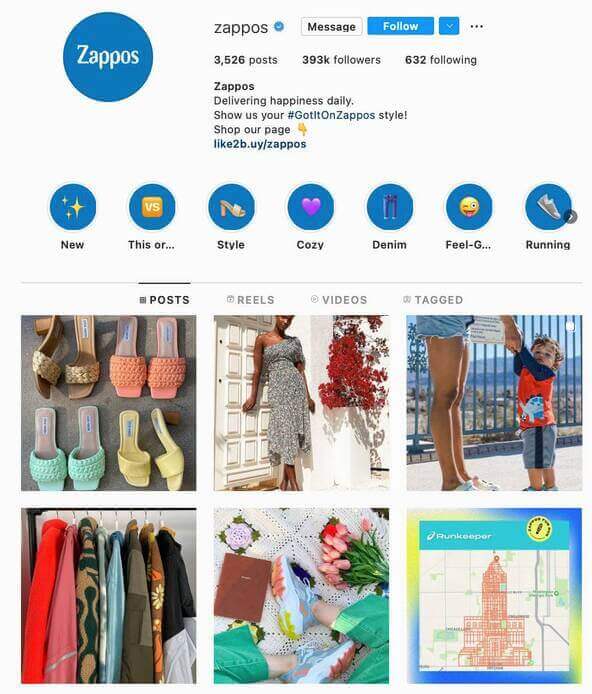 How to Sell on Instagram - zappos ig