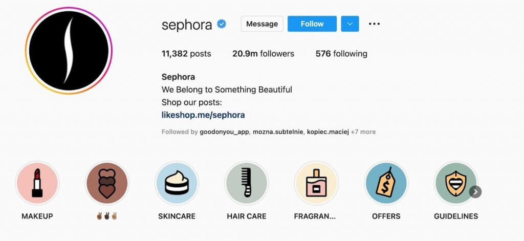 Beauty eCommerce - sephora ig profile