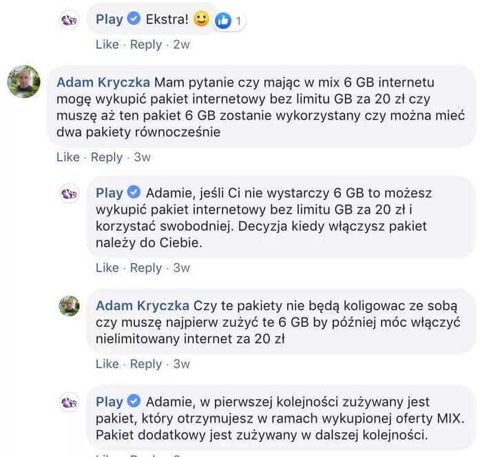 Jak dbać o klientów w social media - konwersacja z klientem play