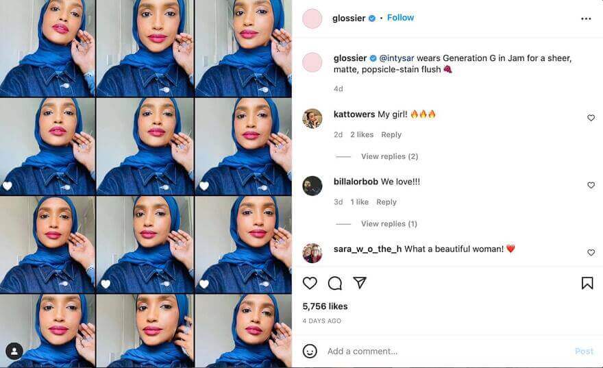 beauty community on social media - glossier ig post