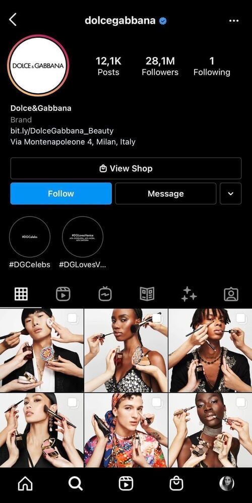 eCommerce Automation - dolcegabbana ig profile