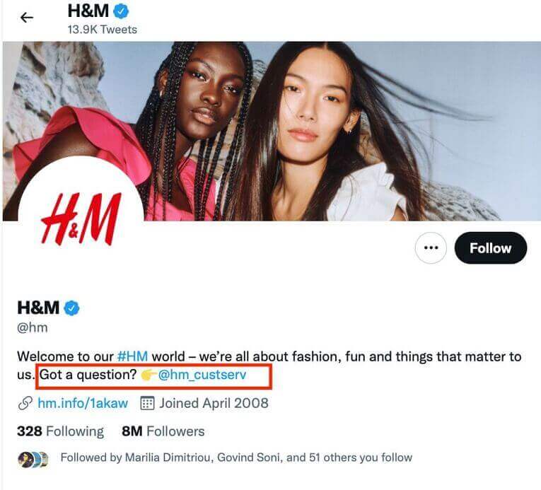 eCommerce Automation - h&m twitter profile