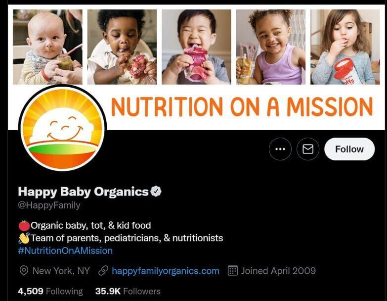 how to get twitter followers - happy baby organics profile