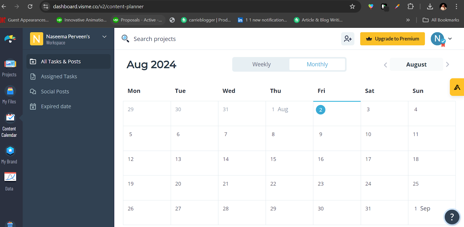 Visme's content calendar