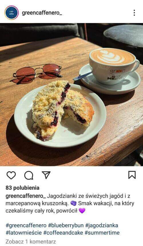 Jak sprawdzić liczbę polubień na Instagramie - green cafe nero ig post