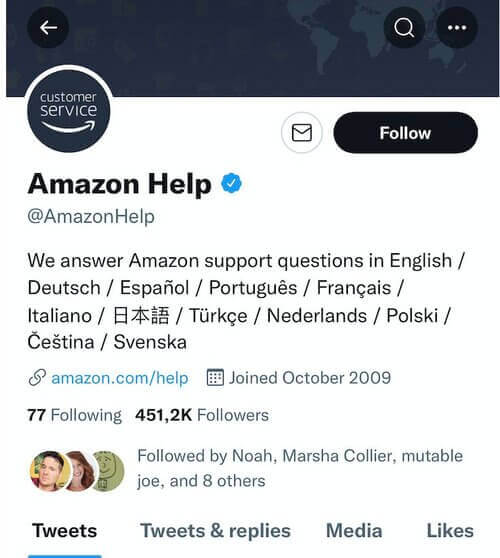 Social Media Customer Service - amazon help profile