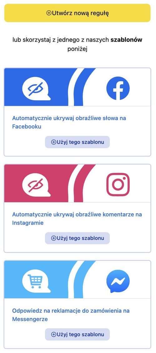 automatyczne odpowiedzi w komentarzach na facebooku - gotowe szablony automoderacji w NapoleonCat