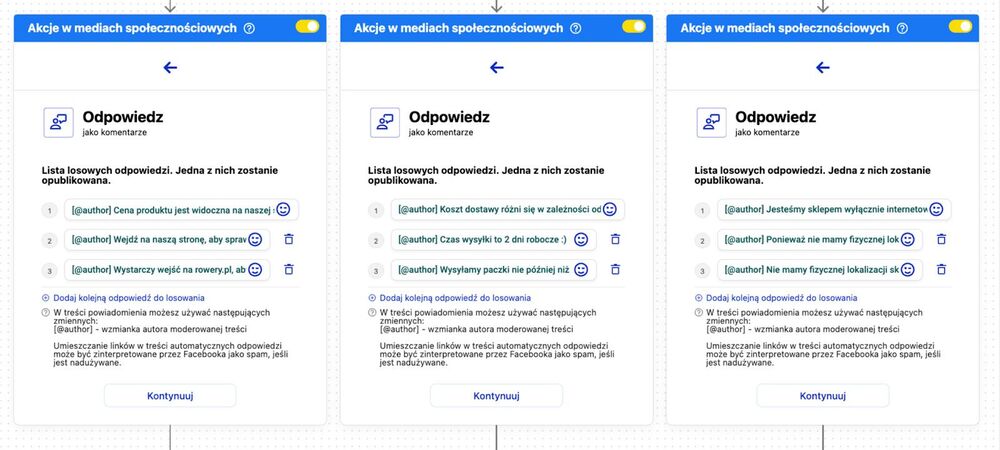 Automatyczne komentarze na Instagramie - wpisywanie automatycznych odpowiedzi w automoderacji NapoleonCat