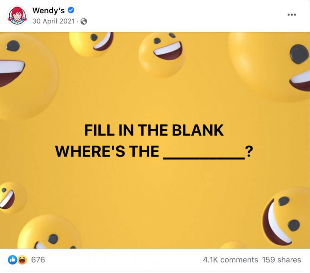 facebook interactive posts - wendys fill in the blank