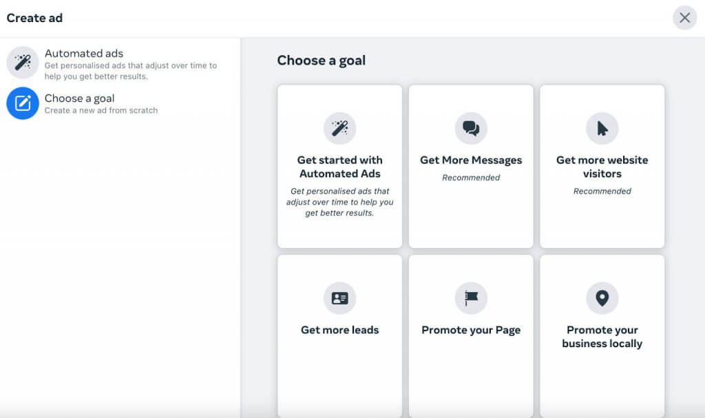 Facebook Advertising Strategy - choose a goal