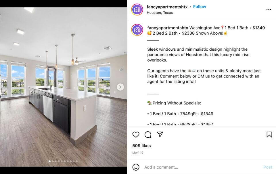 Real Estate Social Media Posts - fancyapartmentshtx ig post