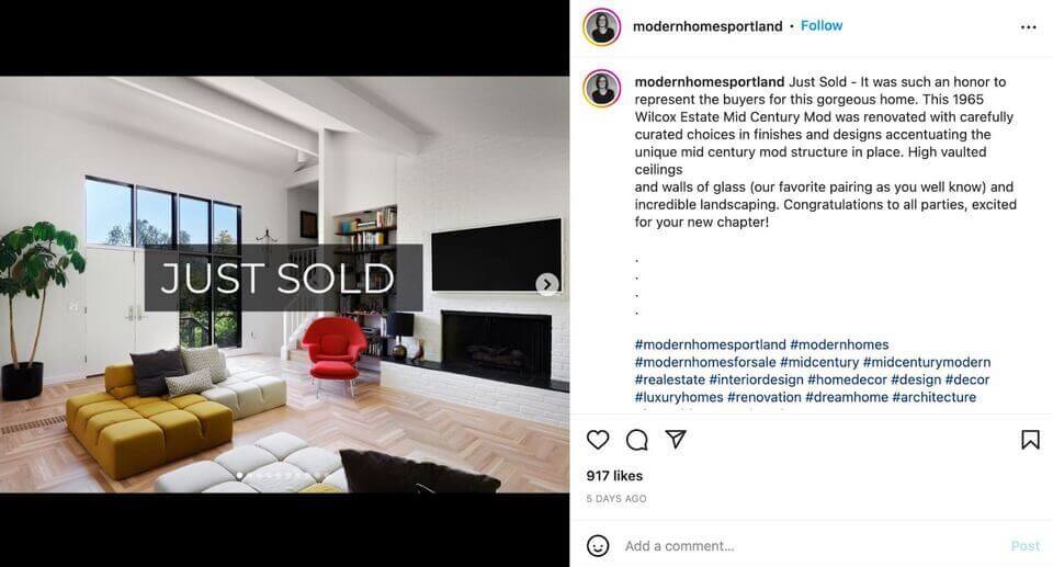 Real Estate Social Media Posts - modernhomesportland ig post