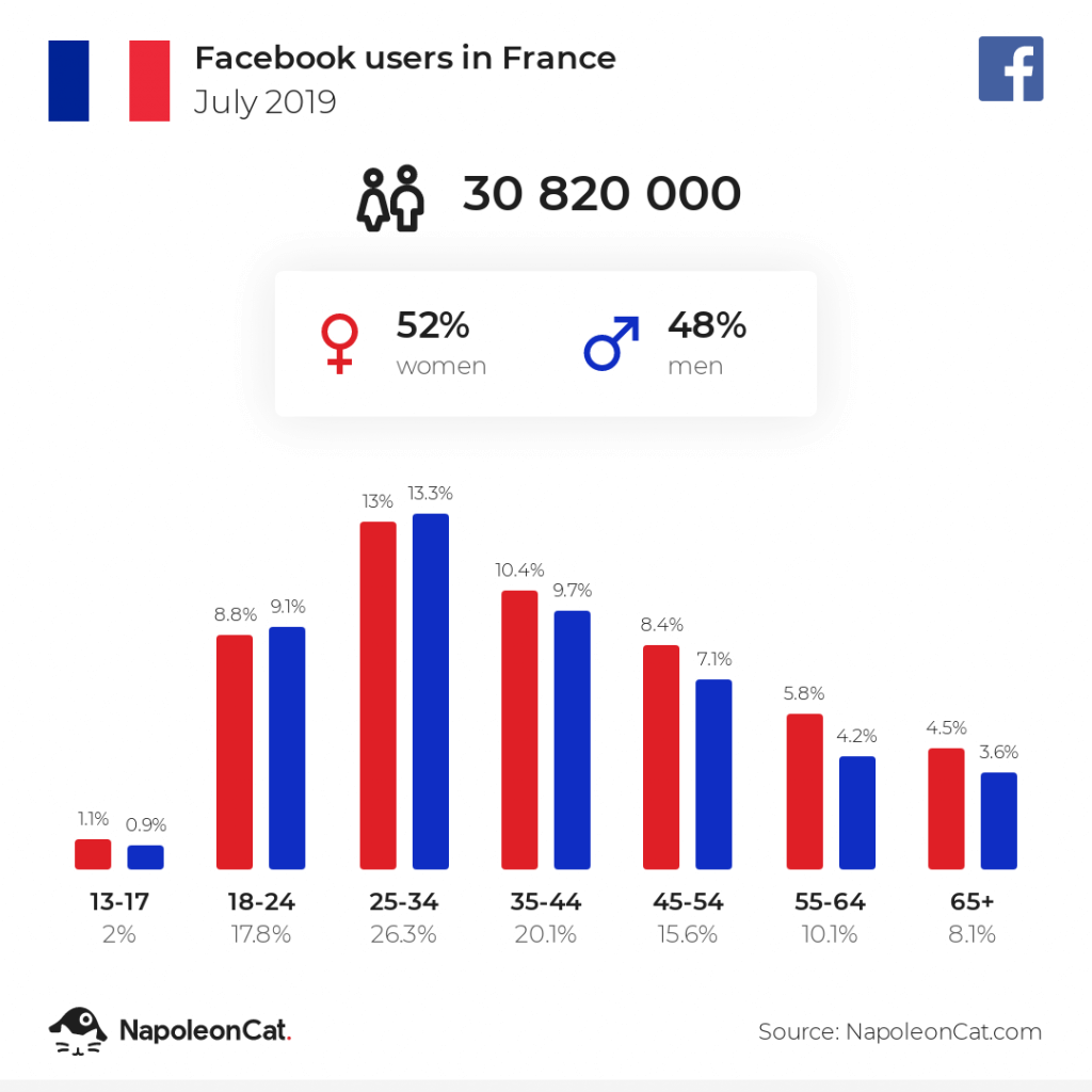 facebook users in France july 2019