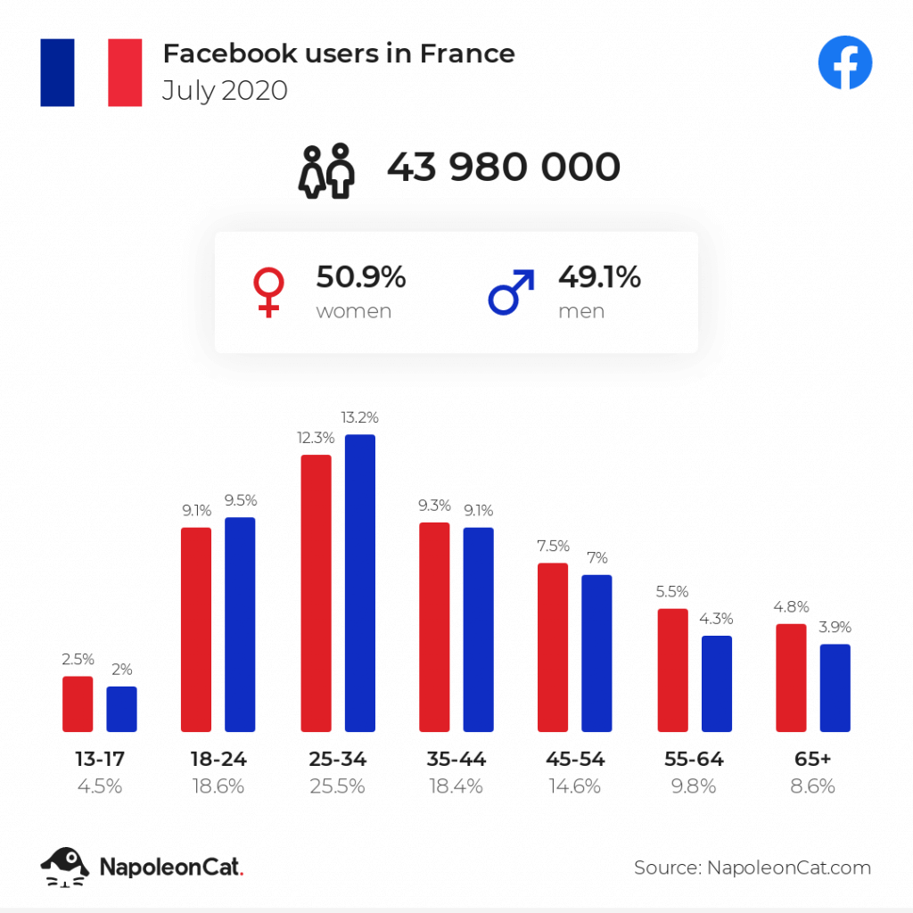facebook users in France july 2020