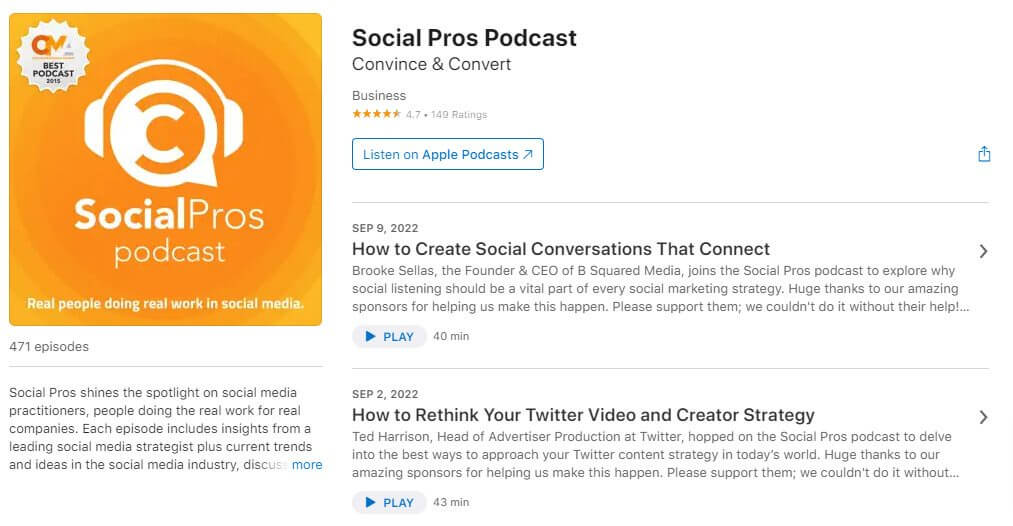 Best Social Media Podcasts - social pros podcast