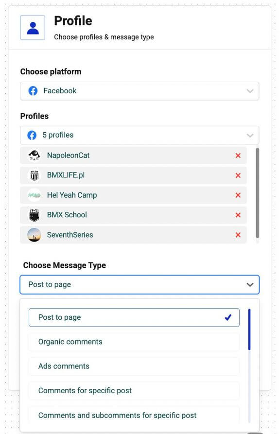 Facebook comments auto reply - choosing message type