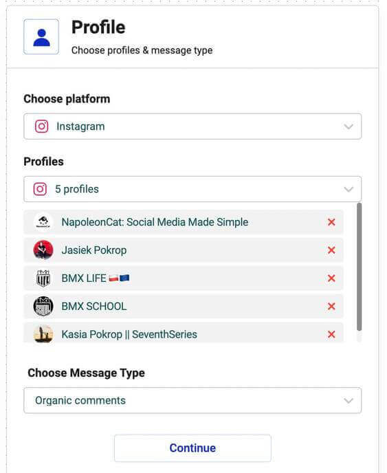 Instagram auto comment - creating an Auto-moderation rule and choosing social profiles