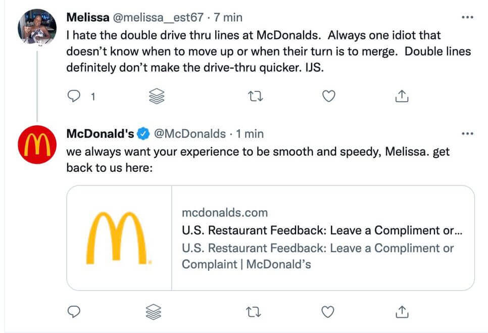 Brand Monitoring - mcdonalds replying on twitter