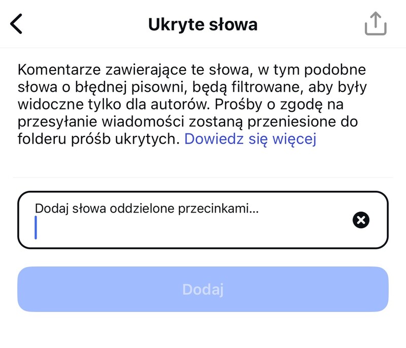 Funkcja ukryte słowa na Instagramie