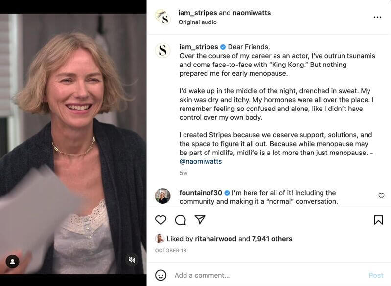 How to Collab Post on Instagram - A joint Naomi Watts and Stripes post