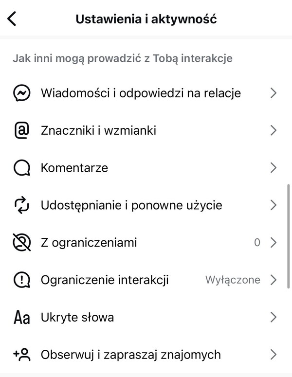 Ustawienia i aktywność na Instagramie.