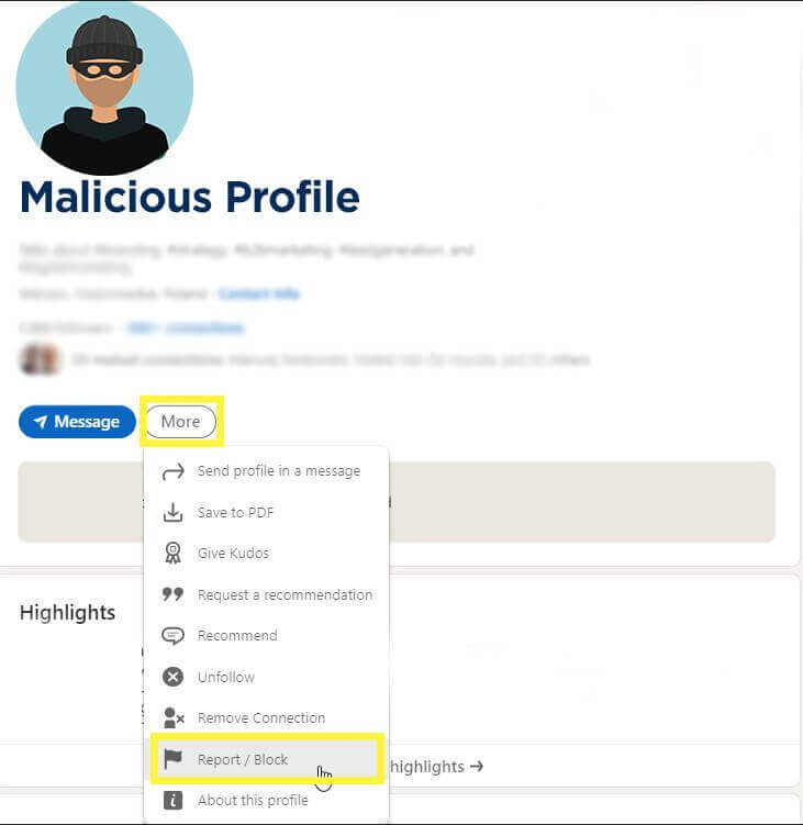 How to Block Someone on LinkedIn - reporting and blocking image